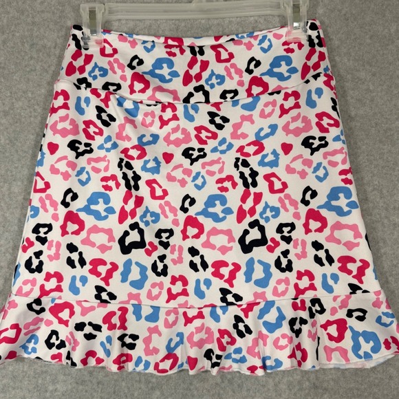 Golftini Pants - Golftini Big Bang Skort Women XXS White Pink Blue Leopard Print Ruffle Activewea